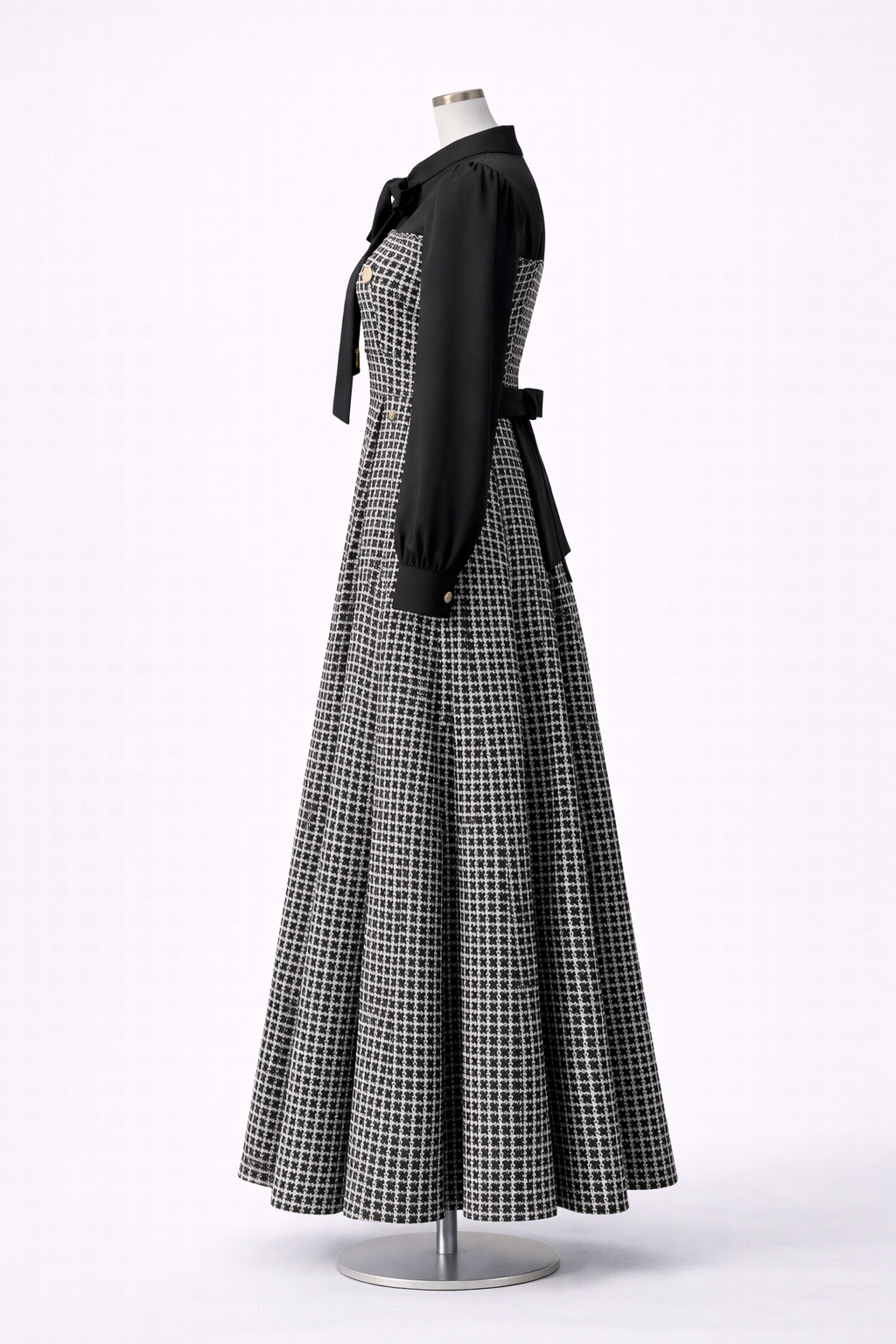The Madeline Houndstooth Bow-Tie Maxi Dress