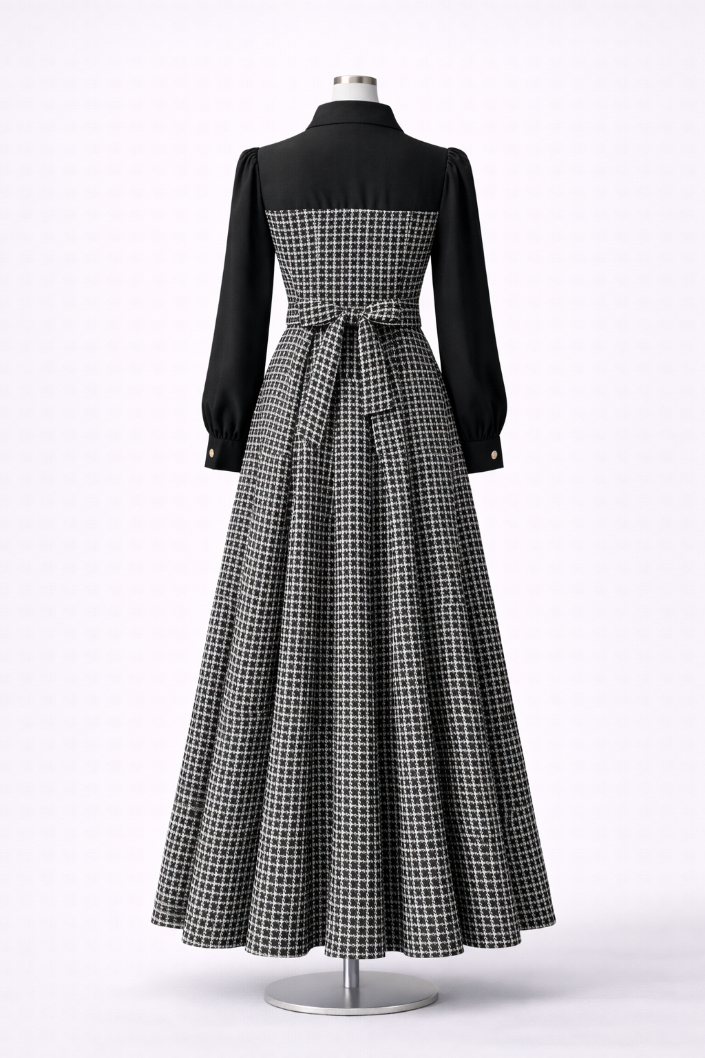 The Madeline Houndstooth Bow-Tie Maxi Dress