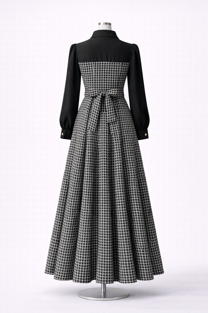 The Madeline Houndstooth Bow-Tie Maxi Dress