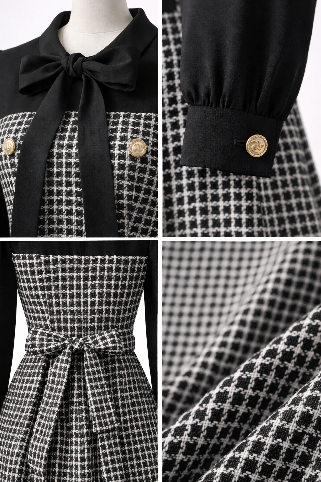 The Madeline Houndstooth Bow-Tie Maxi Dress