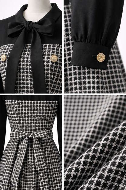 The Madeline Houndstooth Bow-Tie Maxi Dress