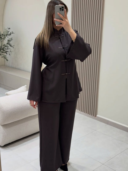 The Safiya Co-Ord Set | Mandarin Collar Tunic & Wide-Leg Trouser