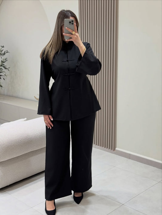 The Safiya Co-Ord Set | Mandarin Collar Tunic & Wide-Leg Trouser
