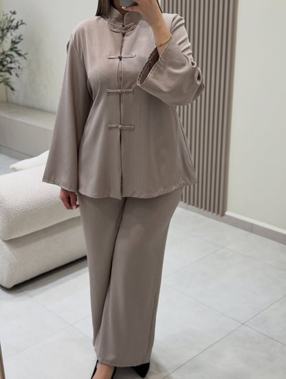 The Safiya Co-Ord Set | Mandarin Collar Tunic & Wide-Leg Trouser