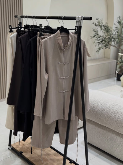 The Safiya Co-Ord Set | Mandarin Collar Tunic & Wide-Leg Trouser