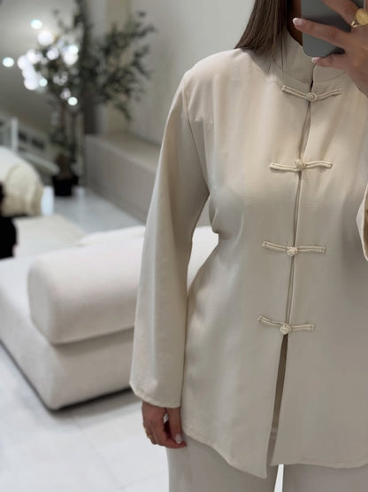 The Safiya Co-Ord Set | Mandarin Collar Tunic & Wide-Leg Trouser
