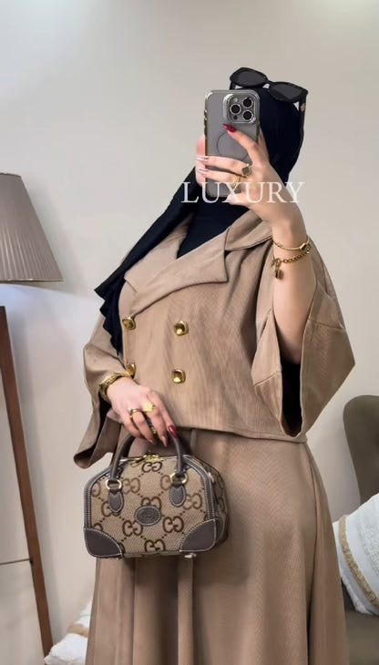 🔥 Luxury Modest Two-Piece Skirt Set | Cropped Blazer & Maxi Dress Suit