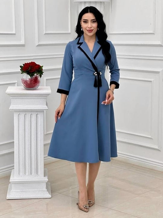 The Laila Wrap Midi Dress | Contrast Trim & Tassel Detail